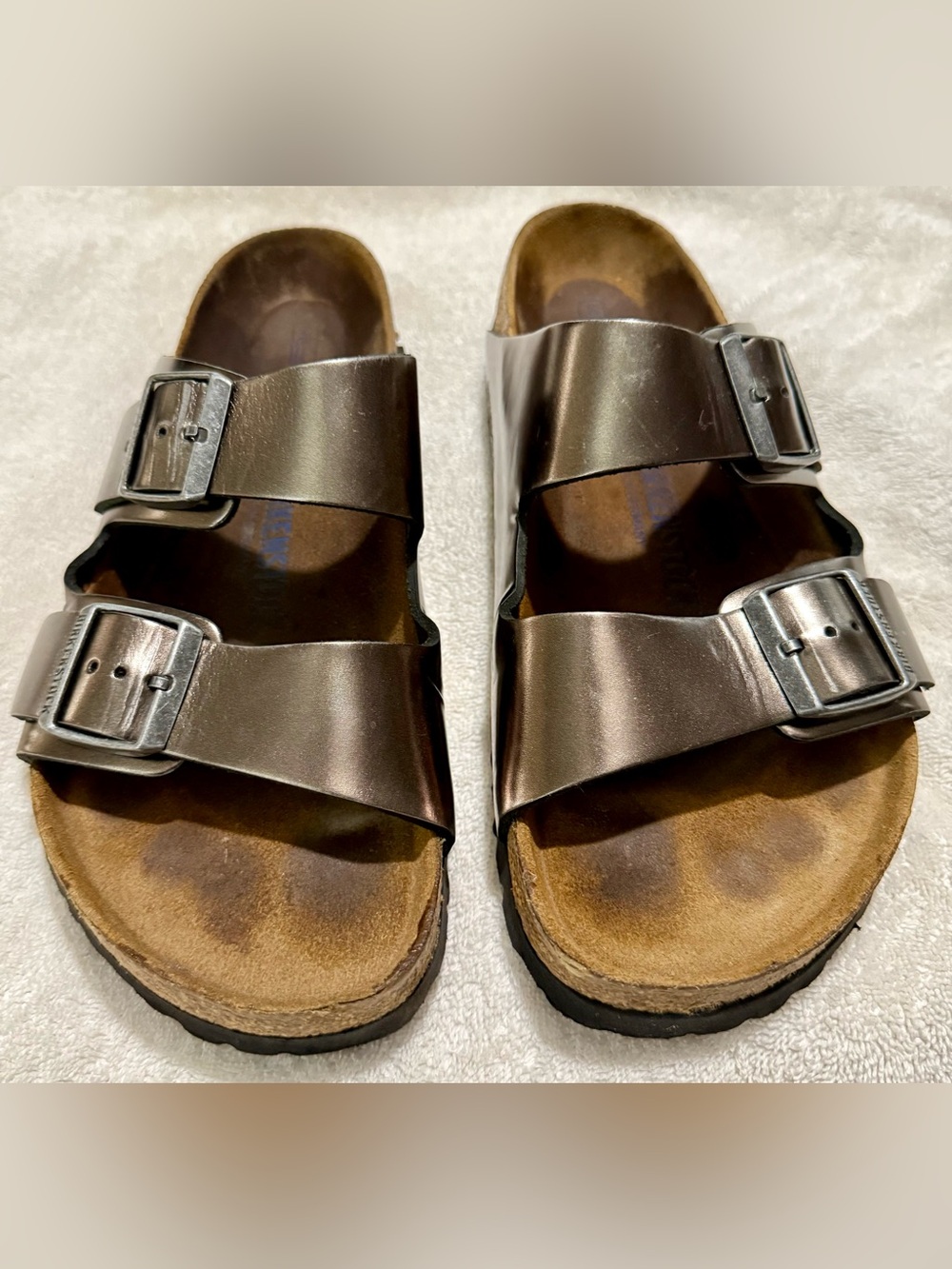 Women’s Arizona Birkenstock sandals Metallic Silver 41 10/10.5